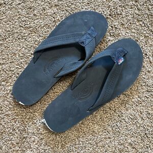 Rainbow Black Leather Flip Flops